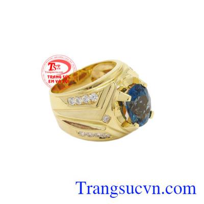 Nhẫn nam vàng Topaz thời trang có giấy kiểm định đá quý uy tín.