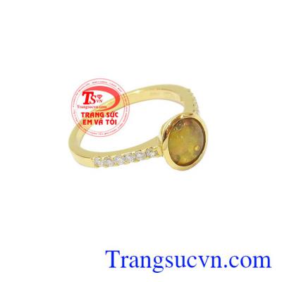 Nhẫn nữ vàng gắn đá Opal thiên nhiên dành cho phái đẹp, đeo hợp thời trang và quý phái