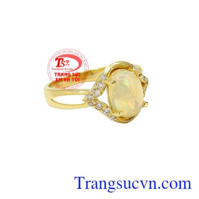 Nhẫn nữ vàng gắn đá Opal thiên nhiên dành cho phái đẹp, đeo hợp thời trang và quý phái