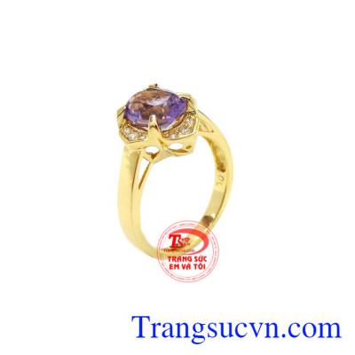 Nhẫn thạch anh tím vàng 14k