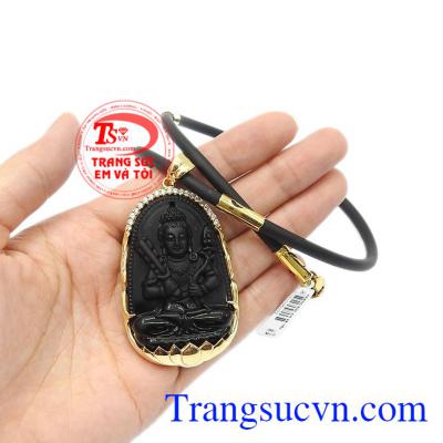 Trang sức nam gắn đá quý. Bộ trang sức phật obsidian tuổi sửu-dần