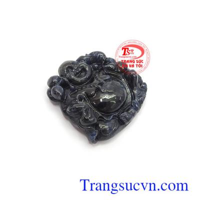 Mặt phật Di Lặc sapphire bình an phù hợp bọc vàng hoặc bạc làm mặt dây chuyền đeo thời trang và phong thủy