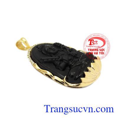 Mặt phật obsidian tuổi sửu-dần được bọc vàng tây 10k bền đẹp. 