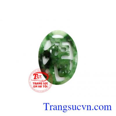 Ngọc ngọc cẩm thạch dành cho làm mặt dây chuyền đeo cổ, bọc vàng chạm hình rồng, tinh tế, mặt chữ ngọc