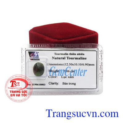 Viên tourmalin thiên nhiên đẹp có màu lục xám hình oval.