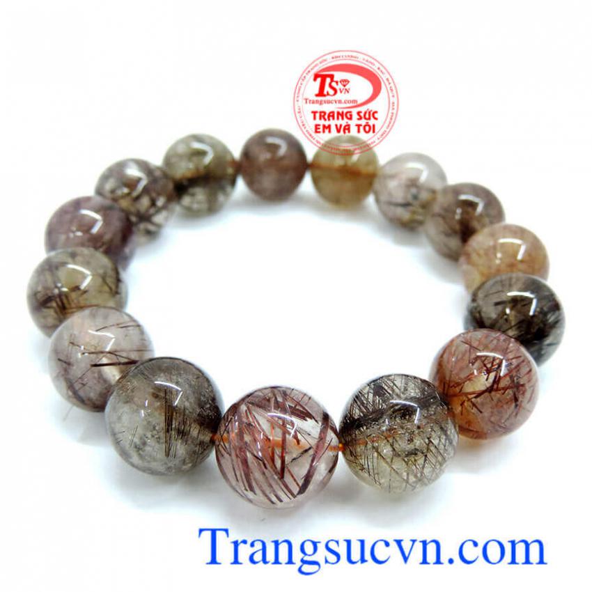 Chuỗi thạch anh tóc nâu đỏ 15 hạt đẹp 