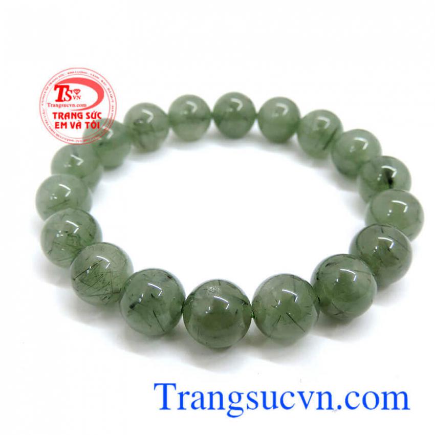 Vòng thạch anh tóc xanh 18 hạt đeo tay