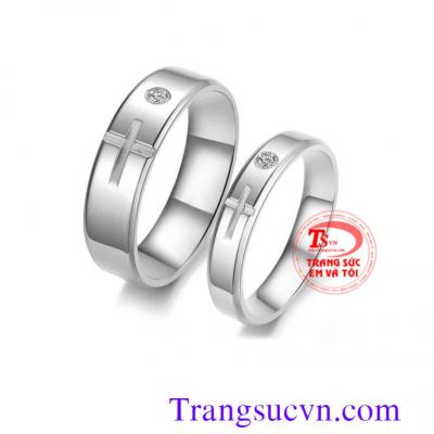 Cặp nhẫn cưới thánh giá vàng trắng
