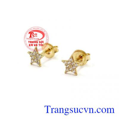 Đôi hoa tai nhỏ được chế tác từ vàng 10k, sáng bóng, bền đẹp,Hoa tai nữ vàng ngôi sao