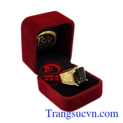 Nhẫn nam vàng thạch anh khói đẹp