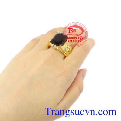 Nhẫn nam vàng thạch anh khói đẹp vàng 18k.
