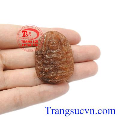 Sản phẩm có thể bọc vàng hoặc bạc để làm mặt dây. Phật bản mệnh tuổi tý thạch anh tóc.