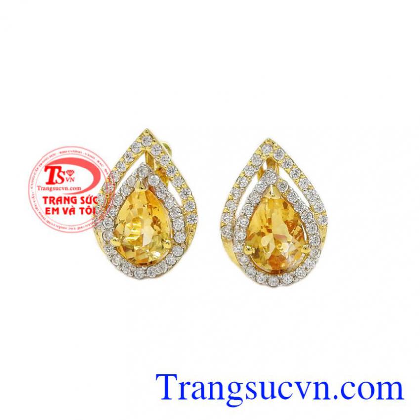 Hoa tai nữ thạch anh vàng