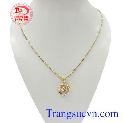Bộ dây chuyền nữ trái tim tình yêu vàng 18k kết hợp giữa dây chuyền Italy bện 2 màu và mặt dây 3D tinh xảo, sắc nét