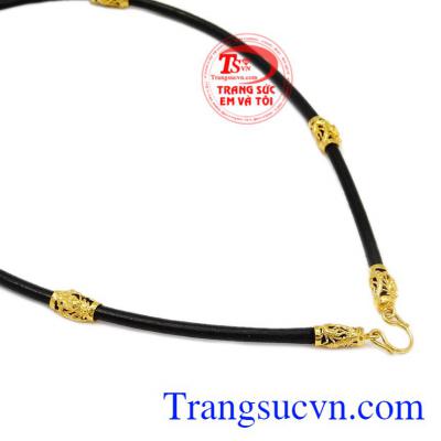 Dây chuyền nam da bọc rồng vàng 10k đẹp.