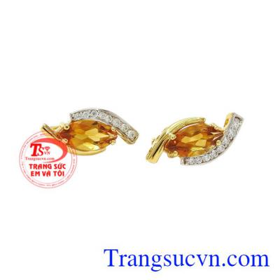 Hoa tai nữ thạch anh vàng đẹp có giấy kiểm định uy tín.