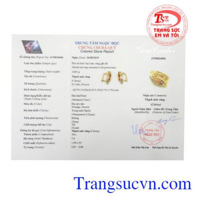 Hoa tai nữ thạch anh vàng đẹp