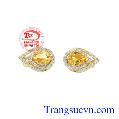 Hoa tai nữ thạch anh vàng có giấy kiểm định đá quý.