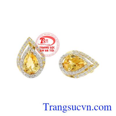 Hoa tai nữ thạch anh vàng làm nổi bật nét quý phái, quyền quý cho người đeo.