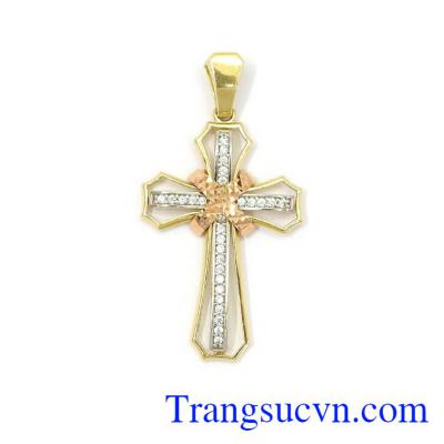 Mặt thánh giá vàng bình an 18k chế tác theo công nghệ 3D mới nhất của Hàn Quốc đường nét tinh xảo, sắc nét và thời trang