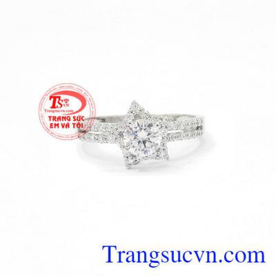 Nhẫn nữ vàng trắng ngôi sao lấp lánh vàng 18k, bền đẹp, lấp lánh.