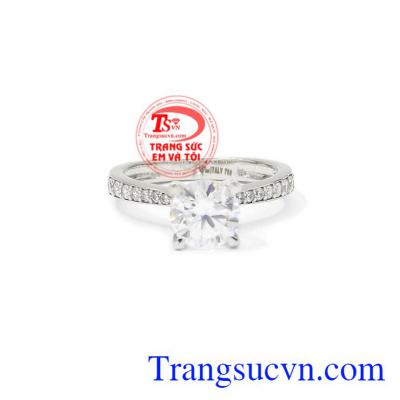 Nhẫn nữ vàng trắng tiểu thư được chế tác theo công nghệ Italy từ vàng 18k chất lượng.