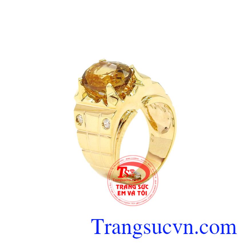 Nhẫn nam vàng Citrine chất lượng được thiết kế tinh tế, phù hợp với những người mệnh Thổ, Kim.