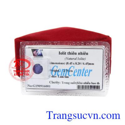 Đá Iolite ép vỉ có giấy kiểm định từ trung tâm kiểm định đá quý uy tín.