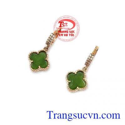 Ngọc Nephrite mang lại may mắn, hạnh phúc và bình an cho chủ nhân,Hoa tai nữ vàng ngọc Nephrite