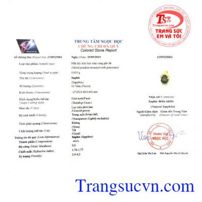 Giấy kiểm định từ trung tâm ngọc học