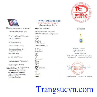 Giấy kiểm định từ trung tâm ngọc học