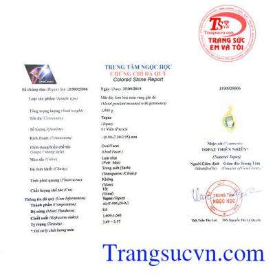 Giấy kiểm định từ trung tâm ngọc học