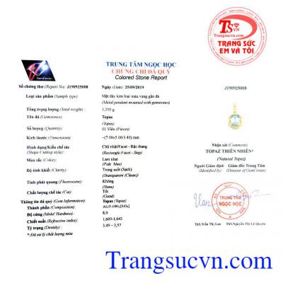 Giấy kiểm định từ trung tâm ngọc học