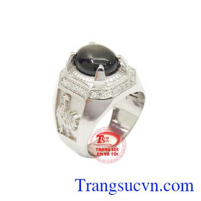 Nhẫn bạc nam Sapphire sang trọng chế tác công nghệ cao cấp, gắn đá Sapphire cao cấp