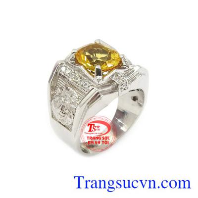 Nhẫn bạc thạch anh vàng mạnh mẽ chế tác công nghệ cao cấp, màu sắc đẹp, chất lượng cao