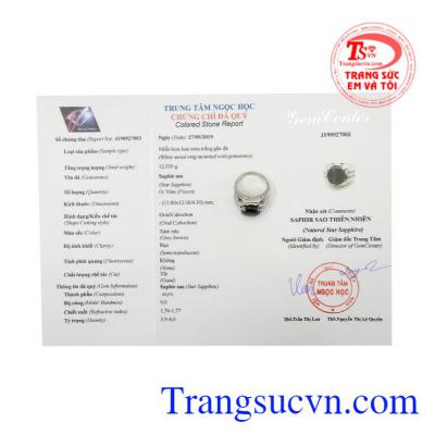 Nhẫn nam bạc Sapphire sao
