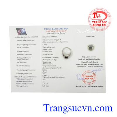 Nhẫn nam bạc thạch anh ám khói