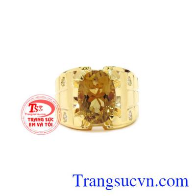 Nhẫn nam vàng Citrine chất lượng với sự kết hợp của thạch anh vàng thiên nhiên và vàng 14k làm nổi bật vẻ đẳng cấp cho phái nam.