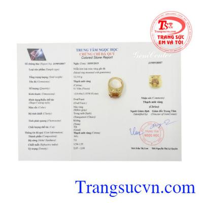 Nhẫn nam vàng Citrine đẹp