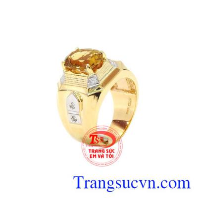 Nhẫn nam vàng Citrine độc đáo được chế tác tinh tế, thiết kế đẹp mắt, hợp thời trang.