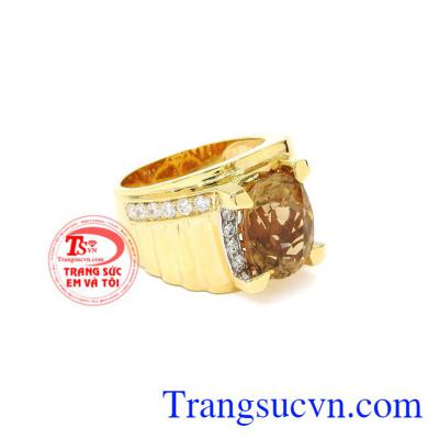 Nhẫn nam vàng Citrine sang trọng thiên nhiên.