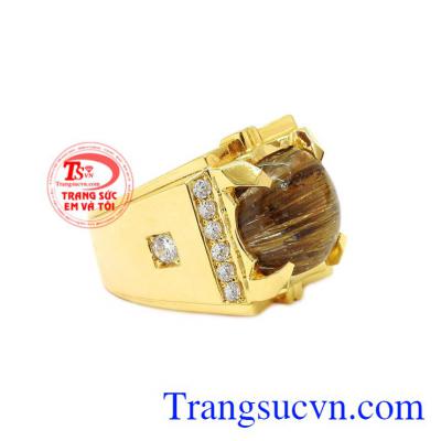 Nhẫn nam vàng thạch anh tóc đẹp chất lượng.