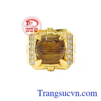 Nhẫn nam vàng thạch anh tóc đẹp có giấy kiểm định uy tín.
