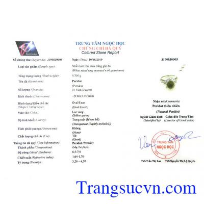 Giấy kiểm định từ trung tâm ngọc học