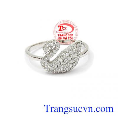 Nhẫn nữ thiên nga vàng trắng được đính đá lấp lánh, cao cấp