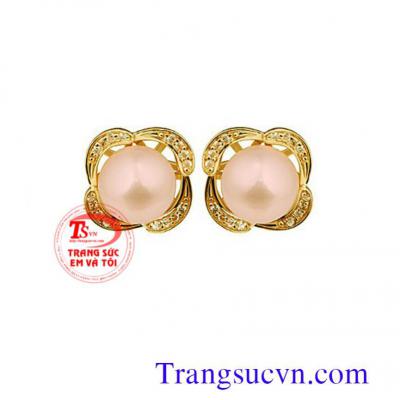 Bông tai ngọc trai hồng vàng