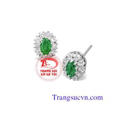 Hoa tai vàng tây gắn đá Emerald thiên nhiên