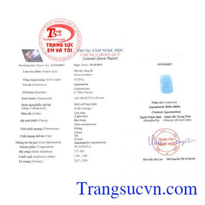 Giấy kiểm định từ trung tâm ngọc học