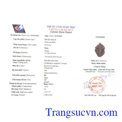 Giấy kiểm định từ trung tâm ngọc học