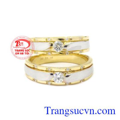 Nhẫn cưới vàng gắn kết yêu thương vàng 10k.